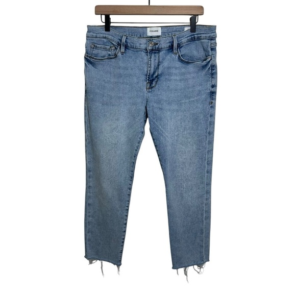 Frame Denim Denim - FRAME Le Garcon Crop Light Wash Frayed Hem Jeans Size 31 Denim Y2K Finnigan